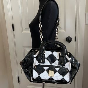 Authentic MCM Checkered Patent Leather Shoulder Bag